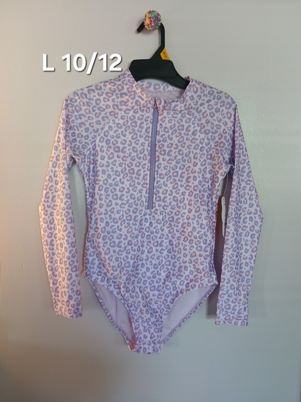 wonder nation Lavender Leopard Long-Sleeve Rash Guard Swimsuit